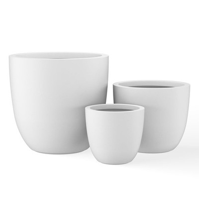 Concrete Round Planters 18 14 10 Set of 3 Drainage Pure White Kante Outdoor Pots