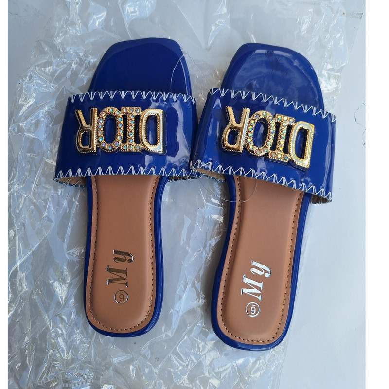 My Blue Synthetic Slide Sandals Logo Beaded Accent Women Slip On Size 6