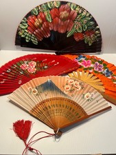 Lot vintage, hand-painted Japanese Chinese folding hand fans bamboo paper silk
