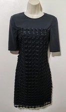Ted Baker black shift dress S 8 net mesh geometric circle pattern smart work
