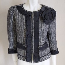 ANN TAYLOR 6 Blazer Jacket Wool Blend Houndstooth Ruffle Trim 3/4 Sleeve Camille
