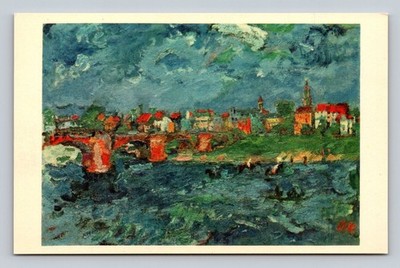 Elbe River Near Dresden Oil Painting Postcard by Oskar Kokoschka