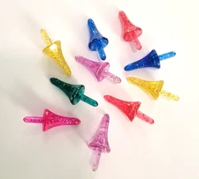 10 Vintage Astro Rocket Glitter Lights Bulbs Ceramic Christmas Trees 1.25" (a)