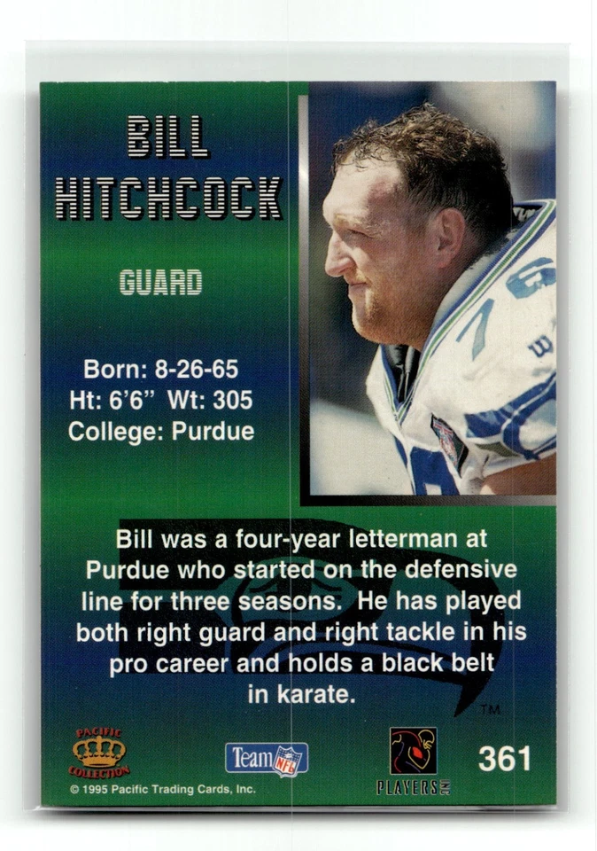 1995 Pacific Bill Hitchcock Seattle Seahawks #361 FOOTBALL - Image 2 of 2