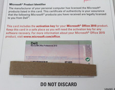 DELL Microsoft Office Professional 2010 Product Activation Key ONLY NO Disc ZZ
