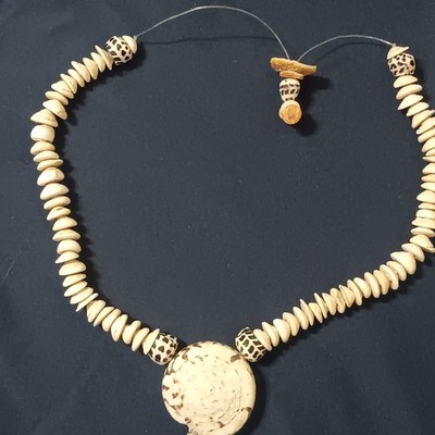 Vintage Puka shell necklace!Pendant made with Large Hawaiian cone shell.