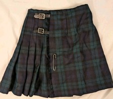 VTG Wool Plaid Kilt Skirt Black Watch Tartan XS Scotland Tartan Indie Grunge EUC