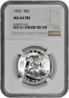 1955 50C Silver Franklin Half Dollar NGC Graded MS 64 FBL White in New Holder