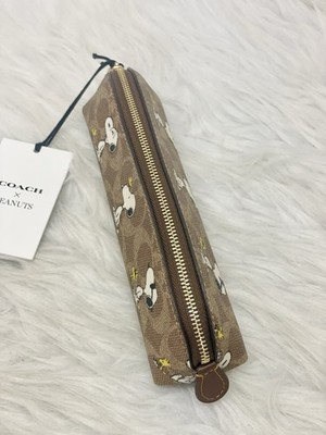 Coach X Peanuts Pencil Case In Signature Canvas With Snoopy Print