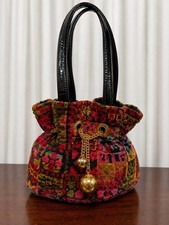 Vintage 1960s London Handbags Colorful Tapestry Carpet Bag Boho Bucket Purse
