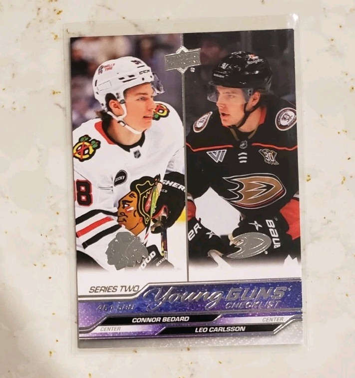 2023-24 Upper Deck Connor Bedard/Leo Carlsson Young Guns Checklist RC #500