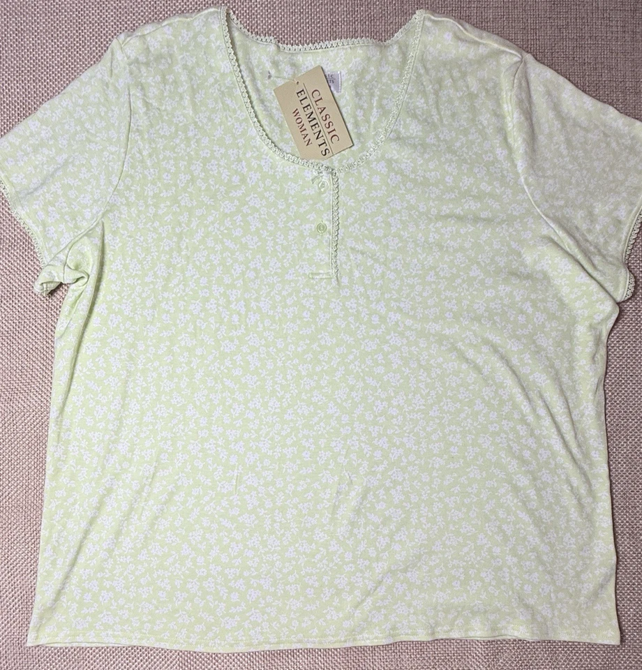 Conjunto de pijama Classic Elements para mujer 1X verde floral top pantalones cortos 2 piezas nuevo con etiquetas de colección Sears Foto 3 de 4