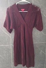 ELLE Burgundy Low Vneck Pointelle Sweater Dress Size Small