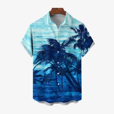 Hawaiian Vacation Palm Tree Print Casual Short Sleeve Shirt 2404000884