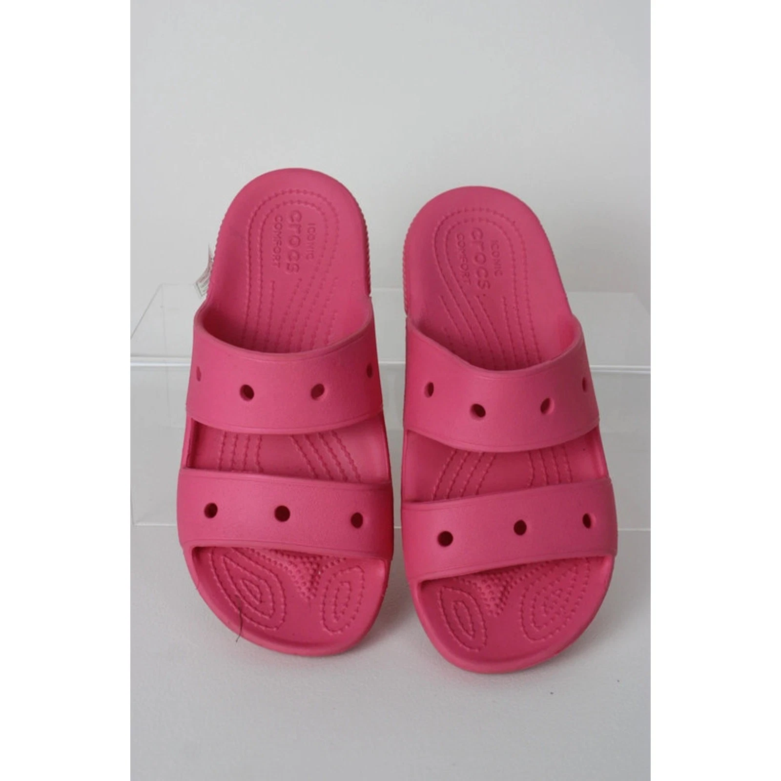 Bright Pink Crocs Slides Women’s 7 Iconic Comfort Summer Sandals