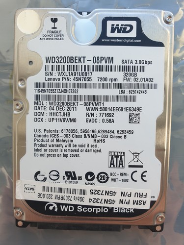 Western Digital 320GB WD3200BEKT-08PVMT1 2,5" SATA FESTPLATTE WD - DCM: HHCTJHB