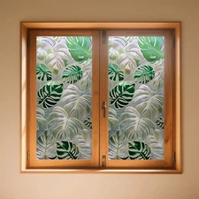 Stained Glass Window Film Leaf Design 17.7x39.3 inch Window Privacy Film Stai...