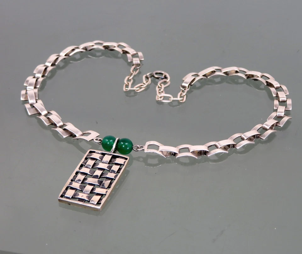 Collana Vintage In Argento Con Perle Di Ametista Verde ° 925 Sterling Silver - Immagine 4 di 4
