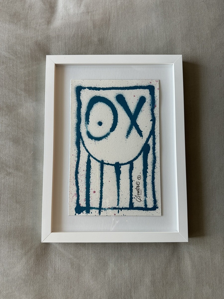 Original André Saraiva Blue Mr. A Painting Signed Framed Andre