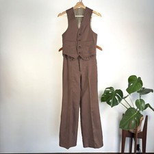 Vintage El Derado 70s Brown Vest Flare Trouser Suit Set Boys or Women's XXS