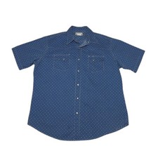 Wrangler Wrancher Men's XL Shirt Blue Pearl Snap Short Sleeve Cotton Polyester