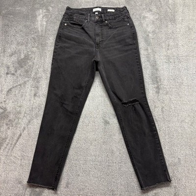 Sofia Jeans Adora Curvy Girlfriend Women 4 Black Good Distressed Raw Hem