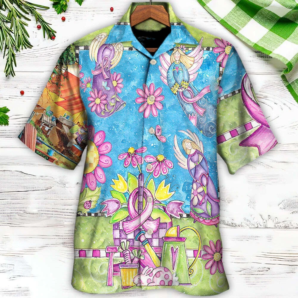 Breast Cancer Courage Angel With Pink Ribbon Summer Hawaiian Shirt, Gift for Men and Women
