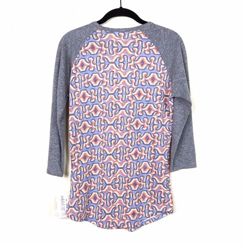 NWT LuLaRoe Randy Tee Women's Size XS Gray Blue Coral Printed Raglan Sleeve Top - Picture 4 of 8