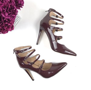Express-Heels-Womens-Size-8-Burgundy-Red-Buckle-Strappy-Patent-Leather-NWT
