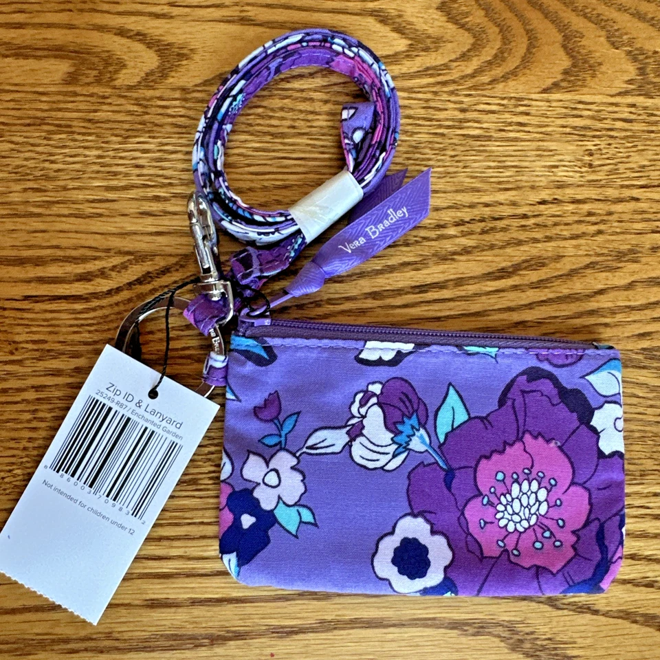Vera Bradley ZIP ID Cordón Encantado Jardín Púrpura Floral Mini Cartera Exacta NUEVA Foto 3 de 4