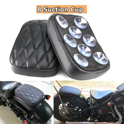 Black Leather Rear Passenger Seat Pad With 8 Suction Cups For Harley Bobber & Choppers 7 thumbnail image