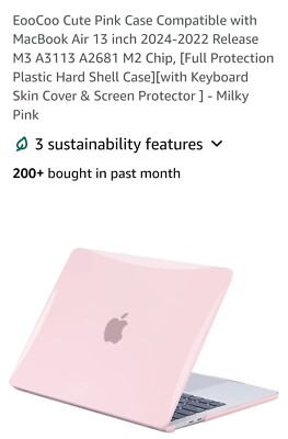 Eoocoo Pink Case Compatible with Macbook Air 13 Inch M1 Chip 2022 2021-2018 with