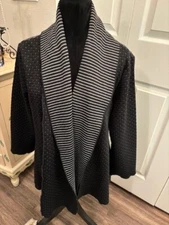 Yushi Arty Flowy Stretch Knit Open Cardigan Jacket EUC Large