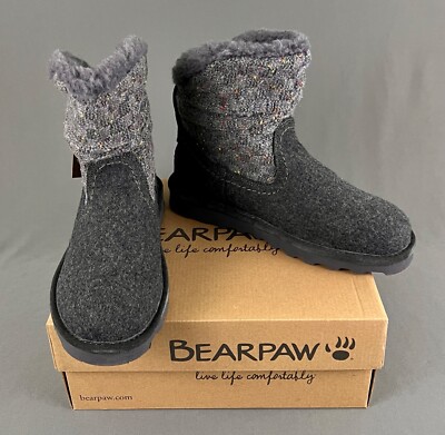 BearPaw Womens Virginia Boot Bootie Size 10 M Gray Wool And