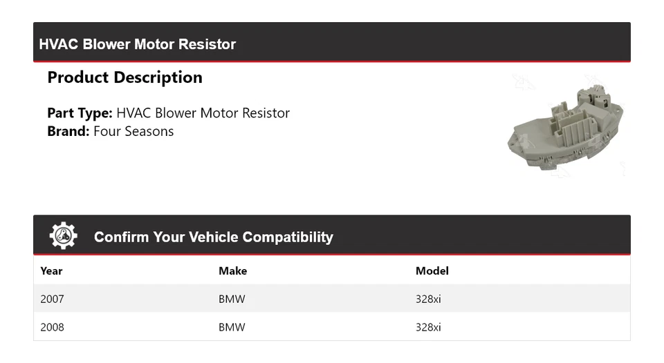 Resistencia de motor soplador de climatización para BMW 328xi 2007-2008 4 estaciones Foto 2 de 4