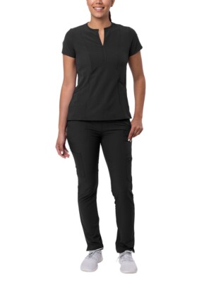 Adar Scrub Set For Women - Bib Front Smock Scrub Top & Skinny Cargo Scrub Pants