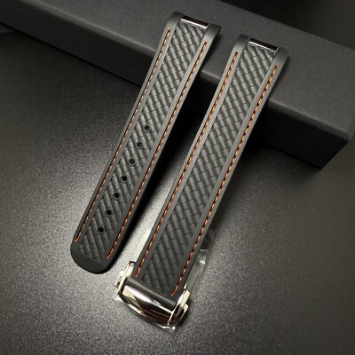Watch Strap Compatible with Omega Seamaster Aqua Terra Black / Orange Rubber