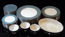 Vintage FLINTRIDGE Teal with Platinum Dinnerware