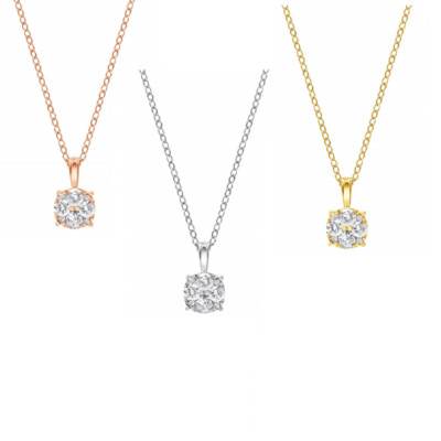1/4 kt TDW, runder Anhänger in Krappenfassung Gold Rhodium über Sterlingsilber