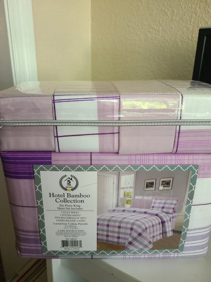 Juego de sábanas Hotel Bamboo Collection tamaño king 6 piezas púrpura Foto 3 de 4