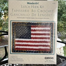 Retired 4140 Caron Latch Hook Kit Art American Flag New in Sealed Box STEM 🇺🇸