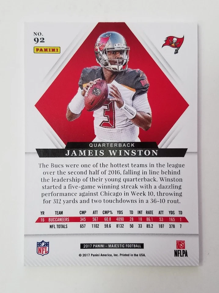 2017 Panini Majestic Jameis Winston Red Card /10 - Image 2 of 2