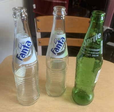 Vintage Lot 3 Glass Bottles Fanta Sprite 355 ml Mexico, Coca Cola Company ~VGC~