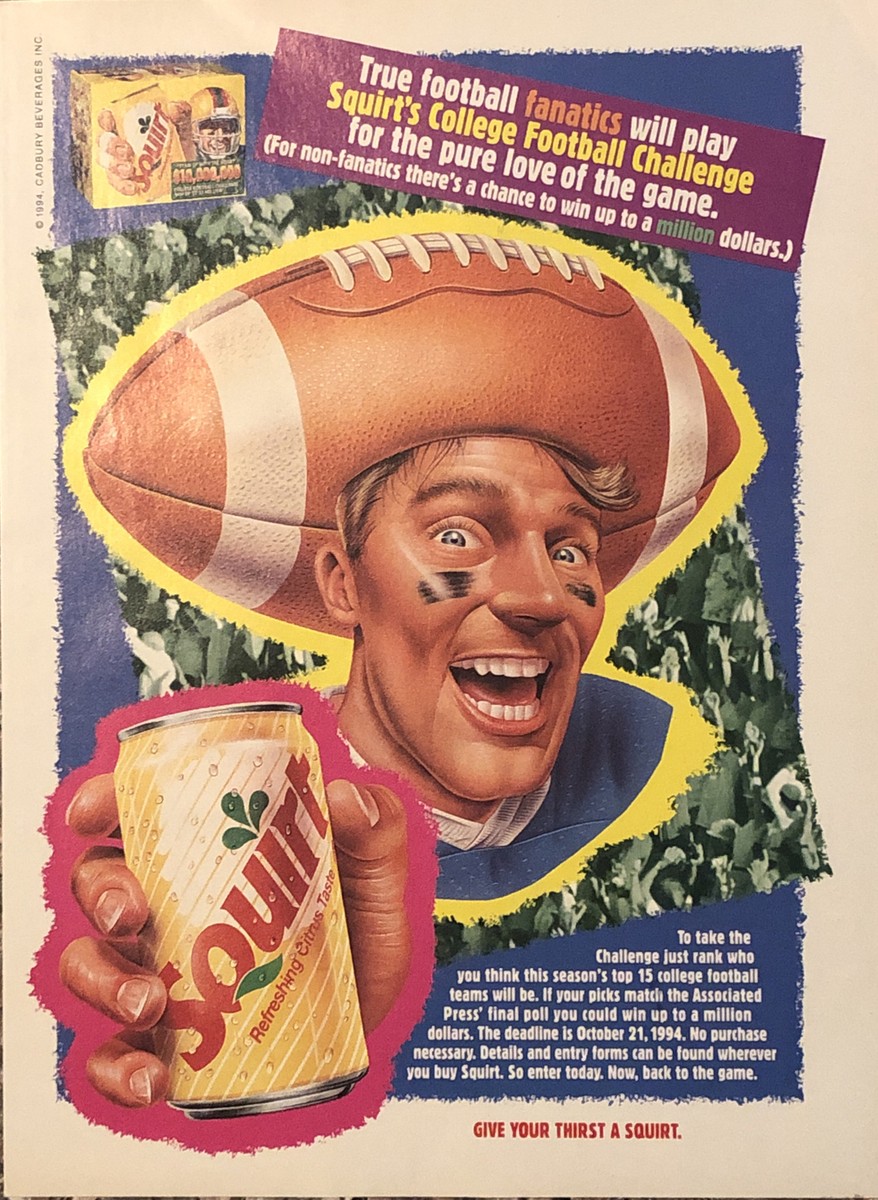 1994 Squirt Citrus Soda VTG 1990s 90s PRINT AD Football - Give