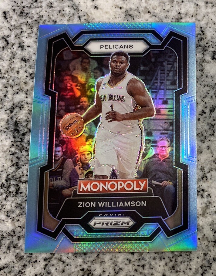 2023-24 Zion Williamson /199 Light Blue Silver Prizm Monopoly #55 Pelicans