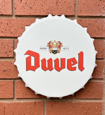 DUVEL BELGISCHES BIER METALL FLASCHENVERSCHLUSS WANDSCHILD 30cm MANN HÖHLE BAR PUB GARTEN