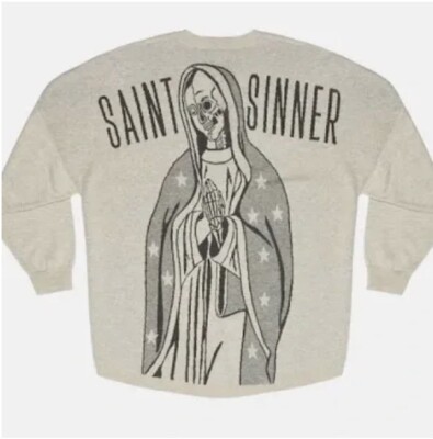 Spirit Jersey Saint Sinner Graphic Pullover Sweater Unisex Small Oversized NWT