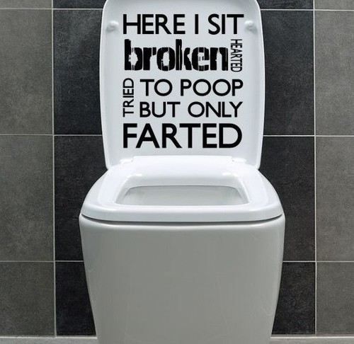 HERE I SIT TOILET BATHROOM WALL QUOTE VINYL DECOR STICKER DECAL 