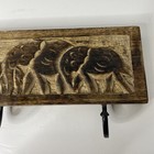Rack Hat Coat Hooks Wooden African Elephants hand carved Plaque Wrought Iron 15" — photo 5