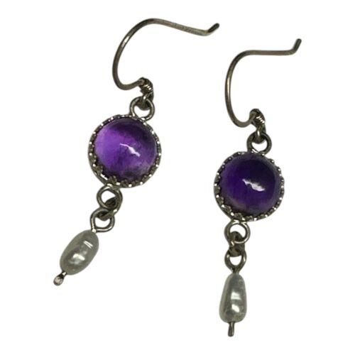 925 Sterling Silver Amethyst With Pearl Earrings